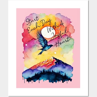 Inspirational Quote Start Each Day With A Joyful Heart Posters and Art